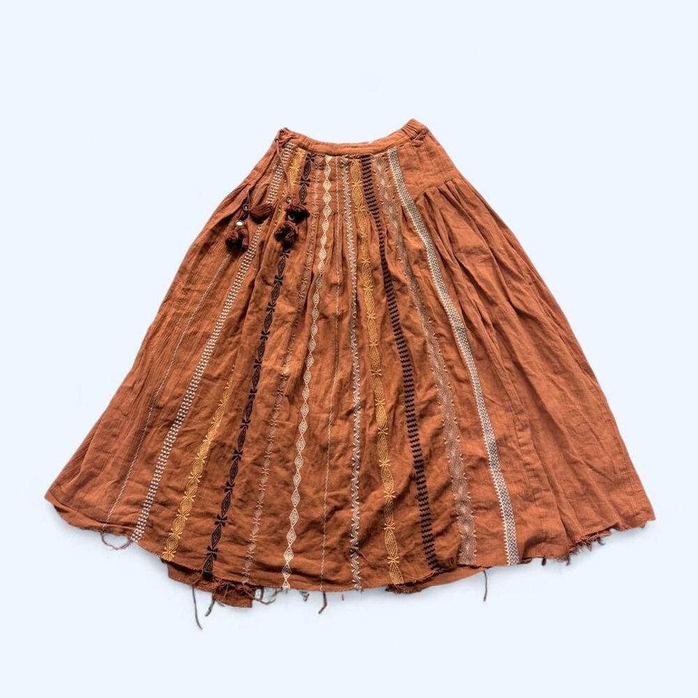 Free People Women's Burnt Orange Embroidered Maxi Skirt - Picture 5 of 7